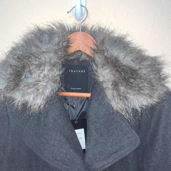 Therapy By Lane Crawford Gray Wool Faux Fur Coat B2/1 - Picture 5 of 12